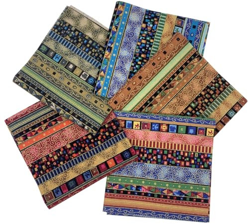 EDGEAM 5 Stück Baumwolle Stoff zum Nähen 30x30cm, Ethnisches Muster Baumwollstoff Patchwork Stoffe Paket Quiltingstoffe für DIY Handwerk (Bunt, 30x30 cm)