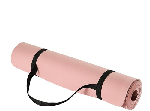 Amazon Basics TPE Exercise Yoga Mat with Carrying Strap, 0.6 cm Thick, Pink