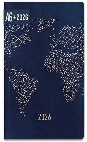 Häfft® Monatskalender 2026 A6+ Slim World Wide 1 Monat auf 2 Seiten, Monatsplaner klein, Taschenkalender 2026 mit Jahres- & Ferienübersicht - nachhaltig & klimafreundlich