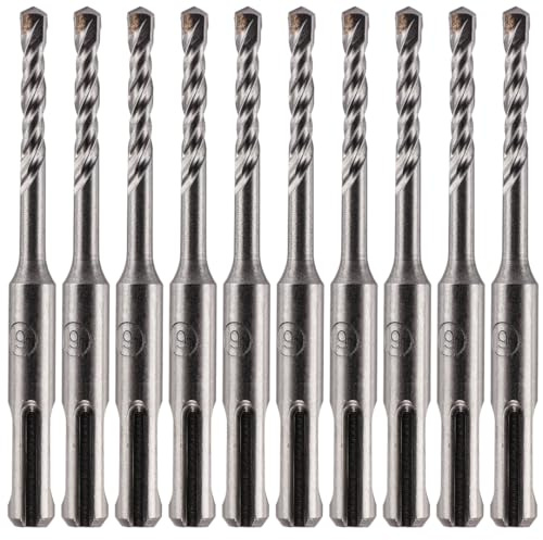 SDS Plus Hammerbohrer, 6 mm x 110 mm, professioneller Wolframkarbid-bestückter Steinbohrer für Ziegel, Beton, Stein, Granit, 6 mm SDS-Bohrer, 10 Stück