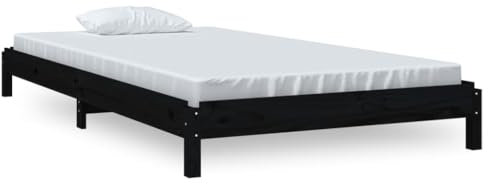 HEFZGDB Stapelbett Schwarz 100x200 cm Massivholz Kiefer Single Bed Bettgestell Doppelbett Bettrahmen für Gästezimmer Wohnbereich Schlafzimmer Herberge