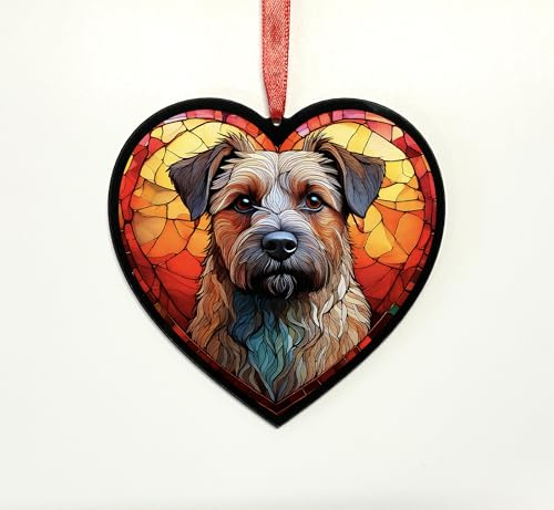 Border Terrier Heart Suncatcher - Memorial or Gift for Dog Lovers - 13cm