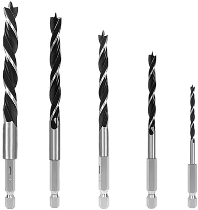 KEWAYO Brad,5 pezzi (4-10 mm) esagonali punte per trapano, set di punte elicoidali per legno, punte appuntite e intrecciate per legno