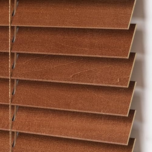Verdunklung Holzjalousie 50 mm Lamellen Extra Breit Holz Jalousie for Zuhause, Wohnzimmer 100cm 120cm Blickschutz Jalousie Fenster & Tür Massivholz(Braun)