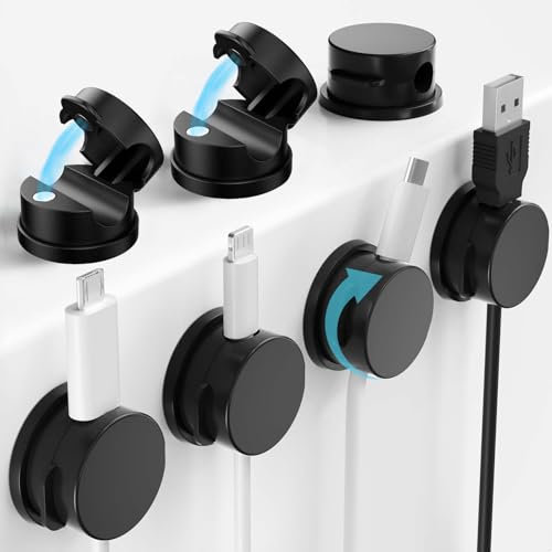 Accevo 6Pack Cord Organizer, 360° Rotation Magnetic Cable Clips Desk Cord Holder, Adhesive Round Cable Clip, Phone Charger Wire Organizer Keeper for Nightstand Car Office Accessory