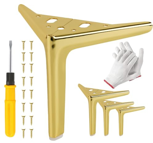 Yinrikom 4 Stück 15cm Glänzendes Gold Möbelfüße, Metall-Sofabeine, für Sofa Schrank Vitrine Couch Stuhl Bett Ersatzmöbelfüße Mit angefügten Handschuhen