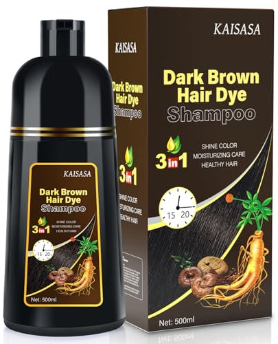 Black Hair Dye Shampoo, Hair Dye Shampoo 3 en 1 Cubre Canas, Hair Color, Champú Color Tinte Pelo Barba Champu Canas Instantáneo, Champu Tinte Canas para Hombres Mujeres (Dark Brown)