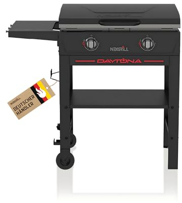Nexgrill 2-Brenner Plancha Gasgrill – Kompakter Standgrill mit keramikbeschichteter Grillplatte – Ideal für Garten, Balkon & Outdoor BBQ, 10 kW