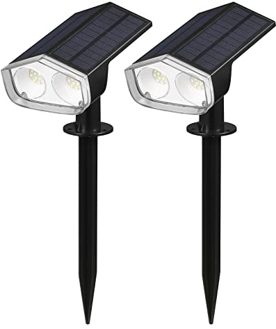 Solar Landscape Spot Lights, Dual Solar Panels, Monocrystalline Silicon, Wall and Ground Install, IP67 , 2 Lighting Modes, Long Working Time, Ideal for Garden, Patio,