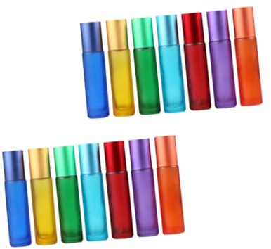 TOVINANNA 14Pcs Dull Polish Colorful Glass Perfume Bottles Empty Roller Bottles for Travel Accessories for Essential Oils and Perfume Applications