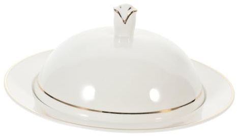 STOBAZA 1 Ensemble Assiette Céramique avec Couvercle Doré Plat de Service Créatif pour Steak et Dessert Design Élégant pour Usage Rangement Pratique