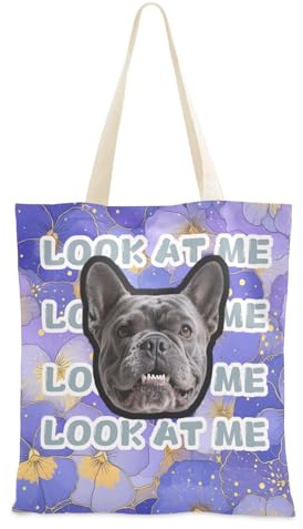 tplaotee Bolsa de lona con diseño de flores abstractas y pensamientos morados, personalizable, con estampado de avatares y bolsillos, para mujeres