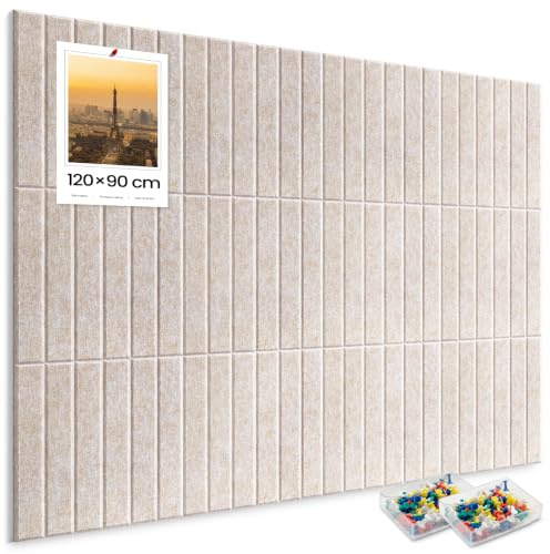 Filz Pinnwand Selbstklebend 120 x 90 cm, 12 Pack Pinnwand Kork Alternative für Wand, Dekorative Vision Board Fotowand Pin Board Memoboard mit 60 Stück Pinnnadeln für Büro, Küche, Schule (Slot Beige)