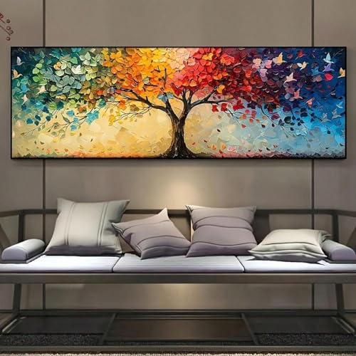 XBTYKPB Grande stampa su tela - Albero della vita - Quadro con motivo geometrico contemporaneo - Stampa su tela con stagioni primaverili ed estive, poster 60x180 cm senza cornice
