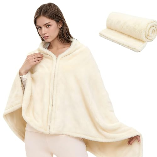 Pinbuton Coperta poncho indossabile per donne e uomini, 149,9 x 78,7 cm, in pile di flanella, scialle avvolgente, morbida coperta per sedia da ufficio