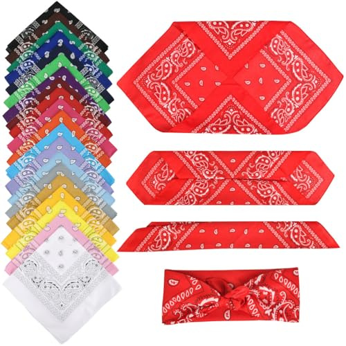 Bandana Damen Herren 55x55cm 20 Stück Baumwolle Bandana Kopftuch Herren Halstuch Männer Bandanas Nickitücher, Paisley Cowboy Tuch Halstuch Headwear Haar Schal Ansatz Handgelenk Kopftücher Damen Herren