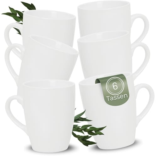 matches21 HOME & HOBBY Kaffeetassen 6er Set aus Keramik 340ml - Teetassen für 6 Personen in Weiß, Kaffeebecher Spülmaschinenfest