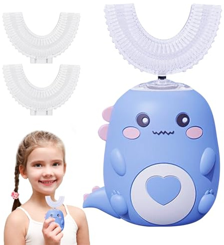 Elektrische Zahnbürste Kinder 2-12 Jahre, 360° U-förmige Kinderzahnbürste mit 3 Silikonbürstenköpfen, Smart Timer, wiederaufladbare kinder zahnbürste elektrisch, IPX7 Wasserdicht (blue/2-6 Jahre)