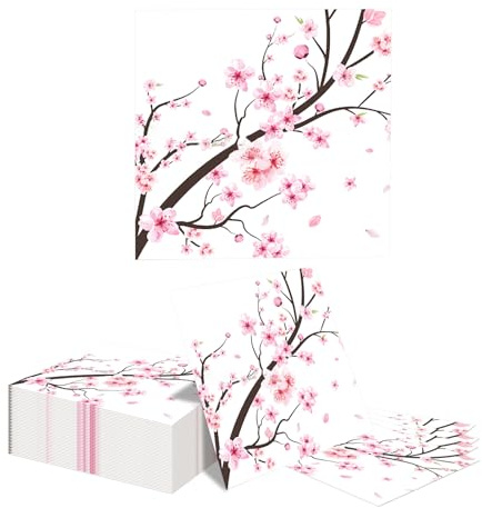 Kotkiddy 40 STK Kirschblüten Cocktail Servietten 2 Lagig Aquarell Rosa Floral Einweg Saugfähige Gäste Servietten Sommer Blumen für Braut Hochzeit Dinner Bad Küche Deko
