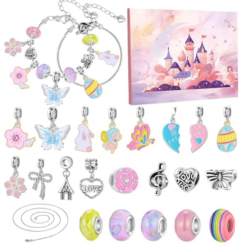Juego de pulsera de Adviento – Calendario de 24 días para manualidades con joyas, juego de pulsera de Navidad | Actividad creativa para niñas, adolescentes, familia, regalo de fiesta, proyecto escolar