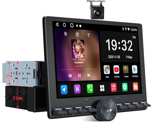 ATOTOZONE A5L 10 Zoll Autoradio Android, Schwebendes Bildschirm Adaptiv für 1DIN & 2DIN, Wi-Fi/Bluetooth/USB, Wireless CarPlay & Android Auto, Mirror Link, EQ, DSP, LRV, Rückfahrkamera