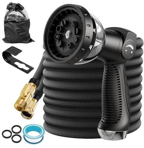 Zorenlepo Tuyau Arrosage Extensible 15M - Tuyau D'Arrosage Flexible avec Pistolet à 10 Modes, Raccords Métalliques 1/2 et 3/4 pour Jardin, Lavage Voiture, Nettoyage