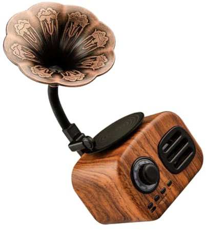 KONTONTY Tragbarer Retro Funklautsprecher im Grammophon Design mit Musikfach Kabellos Kompatibel für Smartphone und Tablet Vintage Kleiner Soundbox