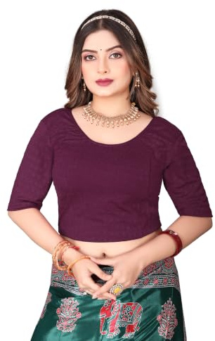SEEANS Cotton Fabric Readymade Full Stretchable Small Checked Dotes Blouse for Women