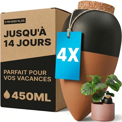 MINISMUS Autoriego Macetas Terracota, Autorriego Plantas Interior, Dispensador Agua, Regar Vacaciones, Cerámica Macetero, 450ml 4 Unidad