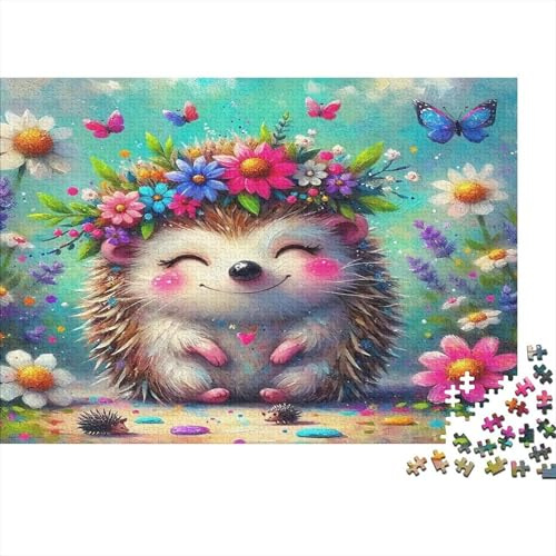 Riccio Carino Puzzle 1000 Pezzi Carta per Adulti Scena di Prato Fiorito Gioco di Puzzle 1000 Pezzi Relax Casa Regalo 52x38cm/1000pcs