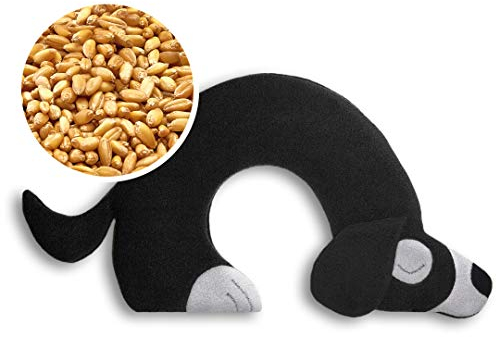 LESCHI Wärmekissen - Körnerkissen für Mikrowelle - Tier Hund Schwarz - anschmiegsames Nackenkissen mit Bio Weizen - ideal als Wärmespender im Winter und bei Verspannungen an Nacken Schulter Hals