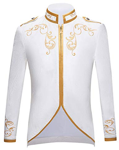 PYJTRL Blazer élégant en Velours Noir avec Broderie dorée pour Homme (XXL, Blanc)