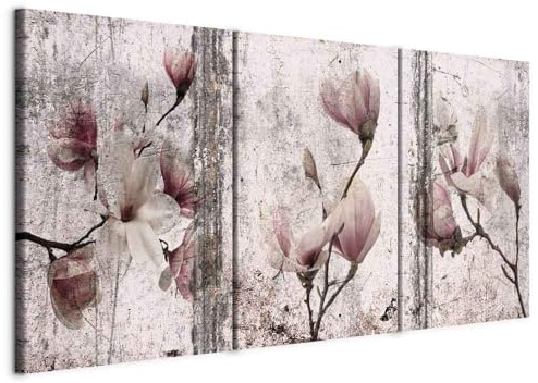 murando - Leinwandbild Set Magnolienblüten, 120x60 cm, 3-teilig, Wohnzimmer | Hochwertige Leinwand, sofort aufhängbar, ideal fürs Wohn- oder Schlafzimmer, wasserfest und lichtecht, langlebig, stilvoll