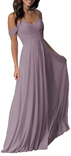 HAHAEMMA - Vestito da donna per matrimonio, elegante, abito da sera, abito da ballo, abito da damigella d'onore, maxil, senza maniche, abito da cocktail, spalle scoperte, vintage Lilla chiaro-2. 44 IT