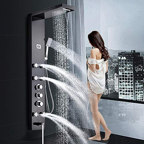 Huin Panneau de douche pluie cascade thermostatique en acier inoxydable orb avec système de Massage bec de baignoire avec colonne de douche/douche à main
