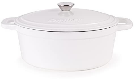 BergHOFF Neo Enameled Cast Iron 5qt. Oval Dutch Oven, Matching Lid, Oven safe Up to 400°F, White