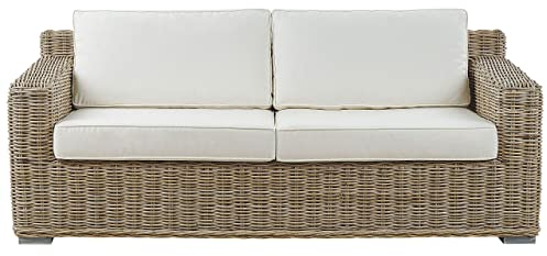 Beliani Klassisches Gartensofa Hellbraun mit Auflagen in Cremeweiß Rattan 2-Sitzer Ardea