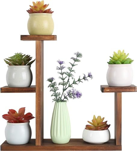 COOGOU Wood Desktop Plant Stand Indoor Small Windowsill Flower Shelf Tabletop Plant Shelf Holder Display Rack for Succulent Herb in Living Room Office