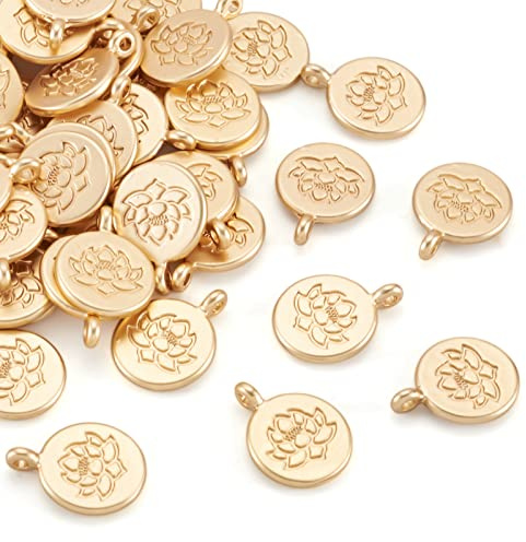 Craftdady 50 colgantes de flor de loto de oro mate de 18 quilates, aleación tibetana, redondos, con lazo, 20 x 15 mm, para joyería artesanal, pendientes de collar