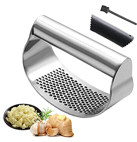Küchen-Knoblauchwippe, Knoblauchpresse, Edelstahl, Knoblauchpresse, Knoblauchschäler und Reinigungsbürste mit Ingwerzerkleinerer, für Zuhause, Küche, Restaurant, Gadgets, einfache Reinigung