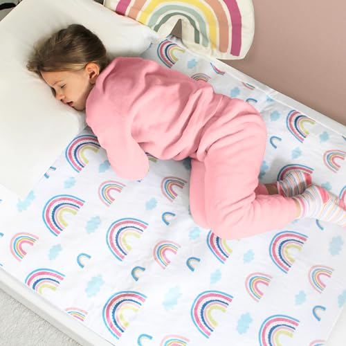 Hygge Sheets® Bettunterlage wasserdicht für Kinder | passend für Einzel-, Kinder- und Babybett | Atmungsaktive, waschbare Matratzenauflage bei Inkontinenz mit seitlichem Einschlag | Regenbogen