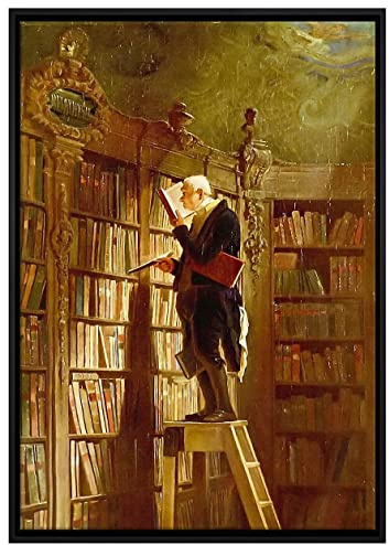 Pixxprint Carl Spitzweg - Der Bücherwurm Leinwandbild 60x40 cm im Bilderahmen, Wandbild, Schattenfugenrahmen, Kein Poster