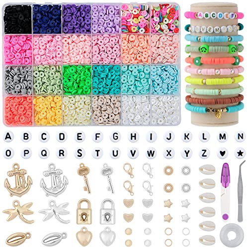 I LOVE MOM 4000 Polymer Clay Perlen zum Auffädeln Set,Aesthetic Armbänder Schmuck Ketten Selber Machen mit 300 Buchstaben Perles,Geschenkidee für Weihnachten,Feiertage,Geburtstage,Partys,Belohnungen