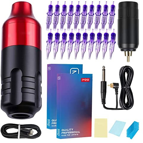 Kit Macchinetta per Tatuaggi Cavo RCA Set di Penne per Trucco Permanente Rotanti per Tatuaggi con Alimentazione a Batteria Wireless e Aghi a Cartuccia Pro per Artisti