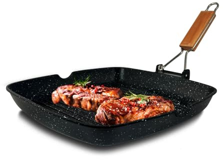 ARCA - Bistecchiera Vulcania In Alluminio Con Rivestimento Antiaderente Effetto Pietra - Induzione - Fornelli Tradizionali - Misure Assortite (28 cm)