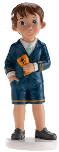 dekora - Tortenfigur für die Erste Kommunion Deko Junge mit Kelch - Cake Topper Hergestellt aus Lebensmittelechtem Harz - 16 cm Hoch - Originales und Detailreiches Design