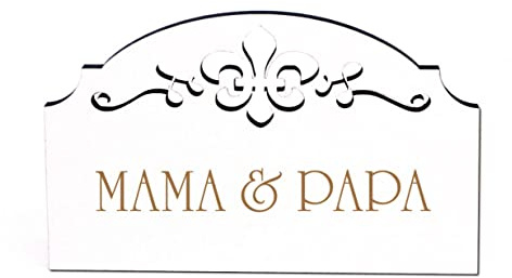 Mama & Papa Türschild Schild Holz Gravur Ornamente selbstklebend Vintage Schlafzimmer Türdeko 15,5 x 9,5 cm