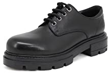 QUEEN HELENA Mocasines de Cuero con cordones Zapatos Bajos Loafer Francesine Casual Elegantes de las Mujeres SC264, Negro , 40 EU