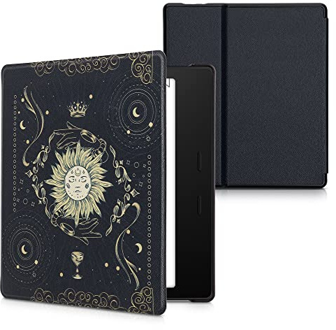 kwmobile Schutzhülle für Amazon Kindle Oasis 10. Generation Hülle - eReader Flip Case mit Auto Sleep Funktion - Tarot Karten mit Dunkelblau Gelb Schwarz