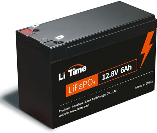 LiTime Lithium Batterie LiFePO4 12V 6Ah, 76,8 W Rechargeable au Lithium avec BMS 6 A intégré, Faible Auto-décharge